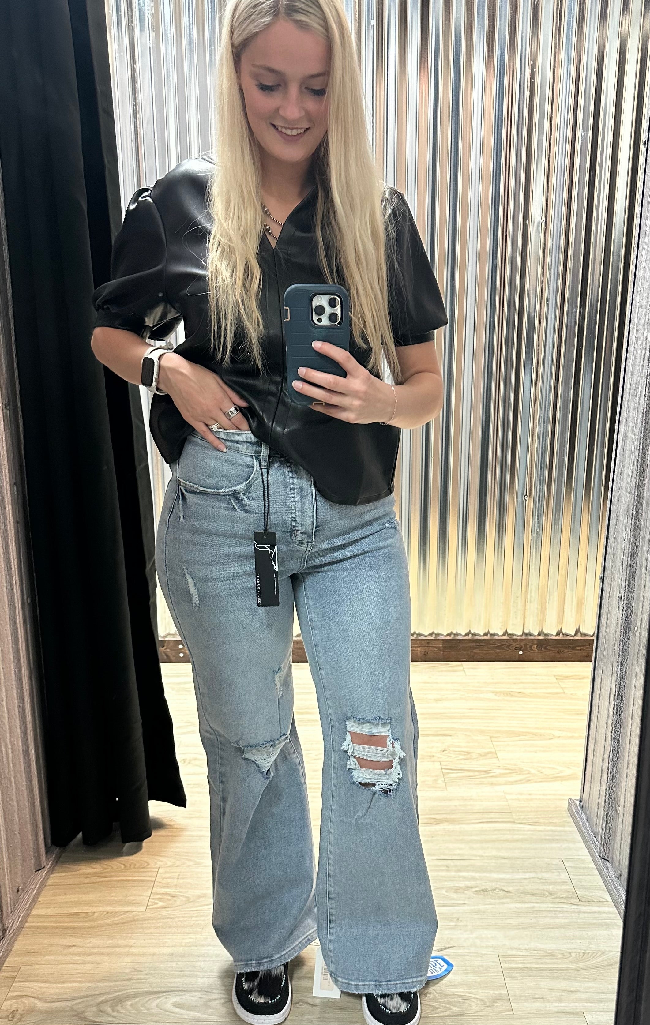 Light Wash Distressed Trouser Jeans