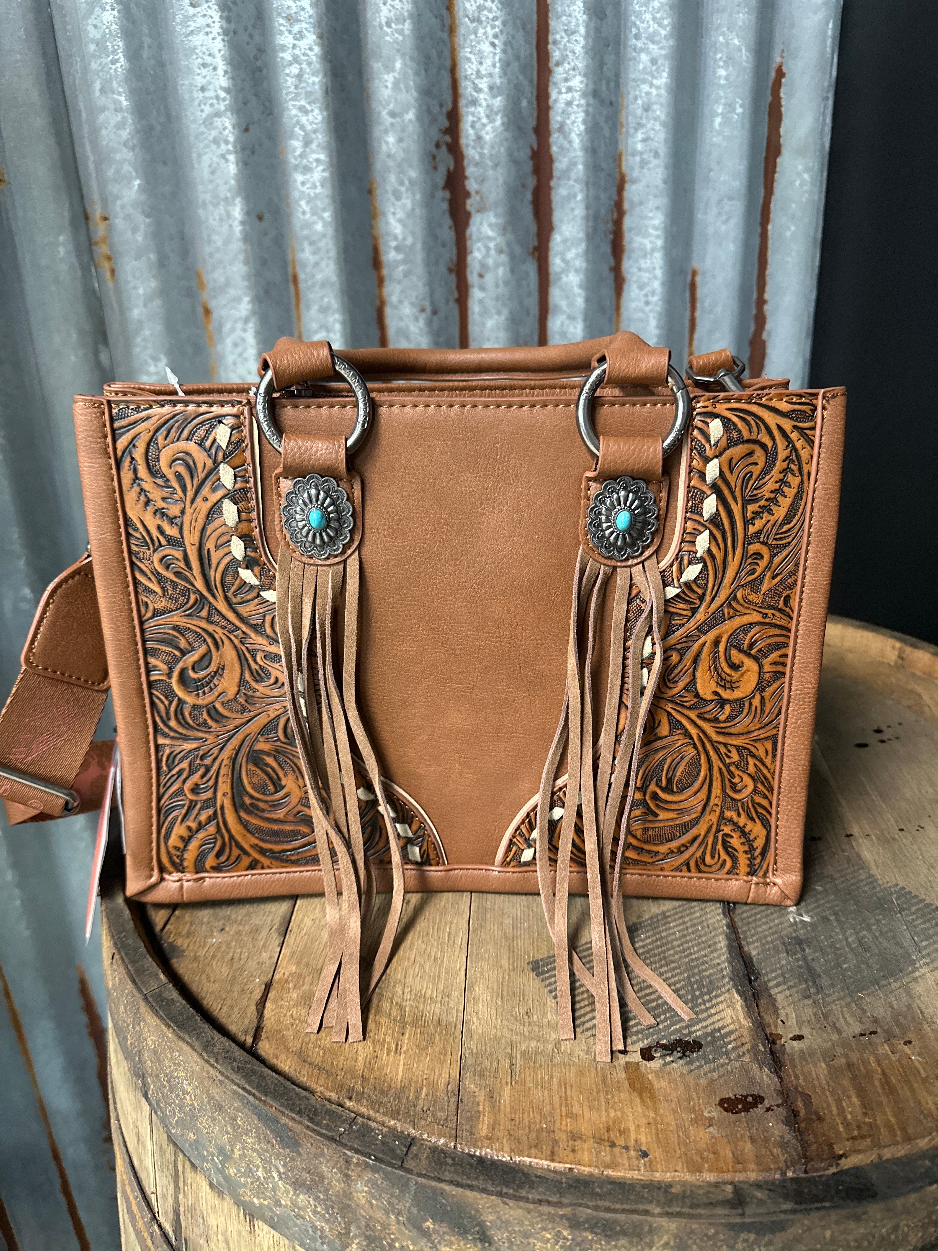 MW Leather Fringed Concho Purse