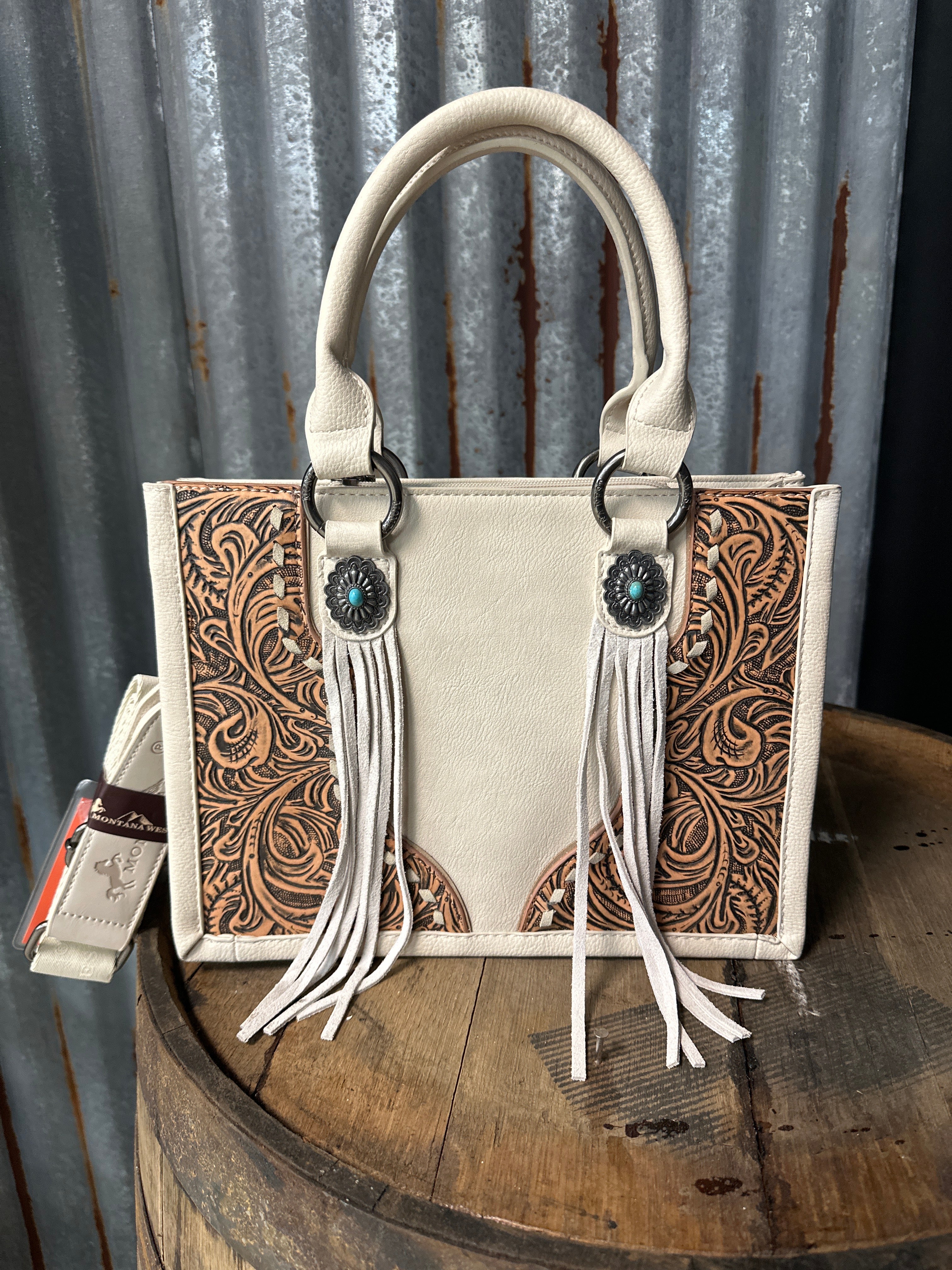 MW Leather Fringed Concho Purse