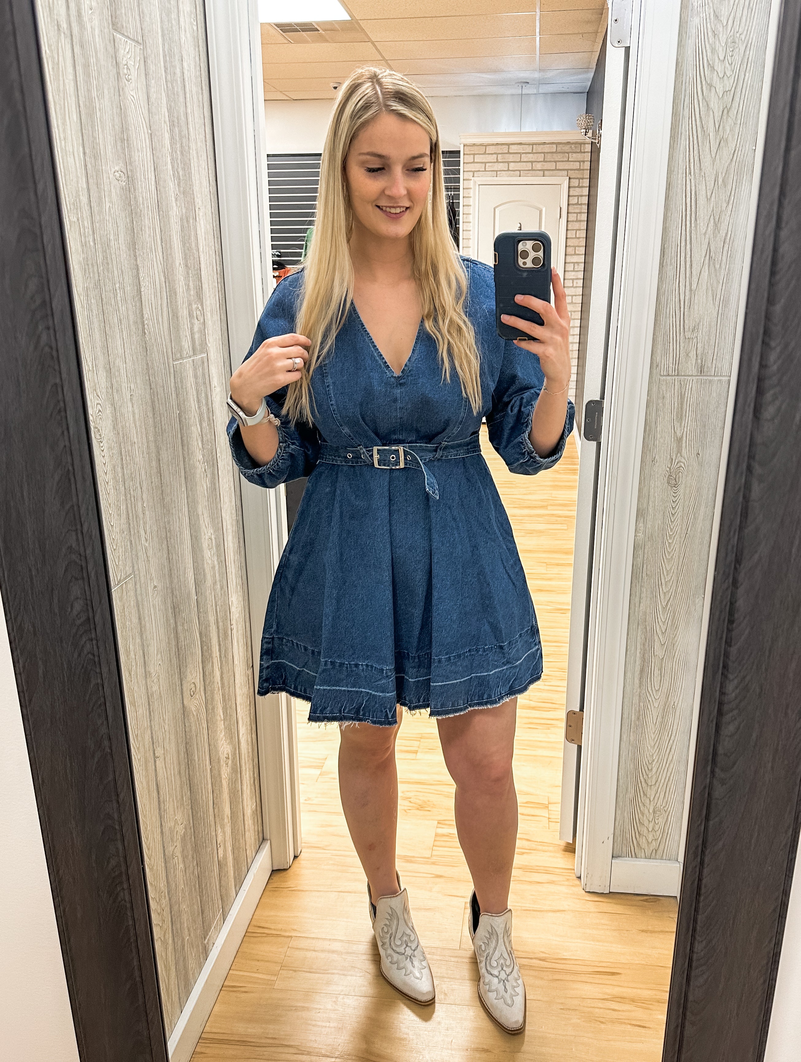 V Neck Denim w/pockets