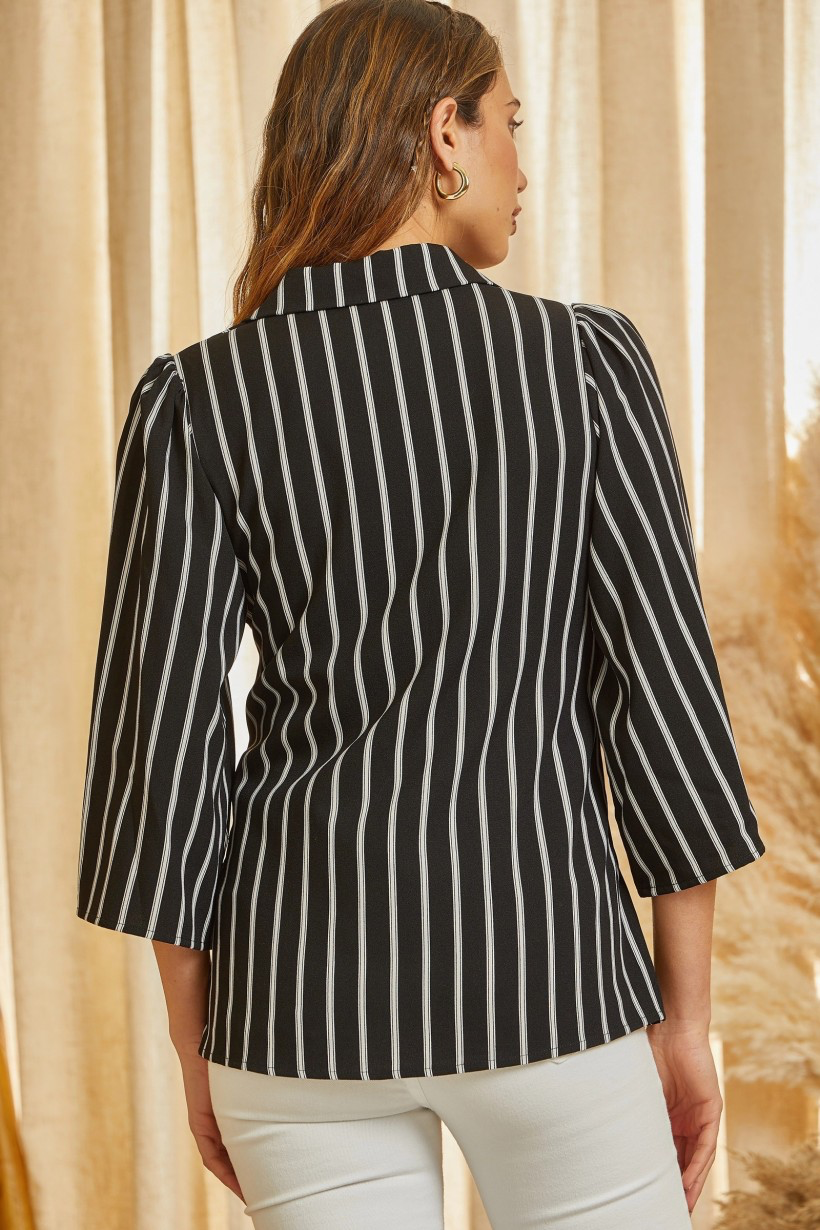 Striped Tie Bow Blouse