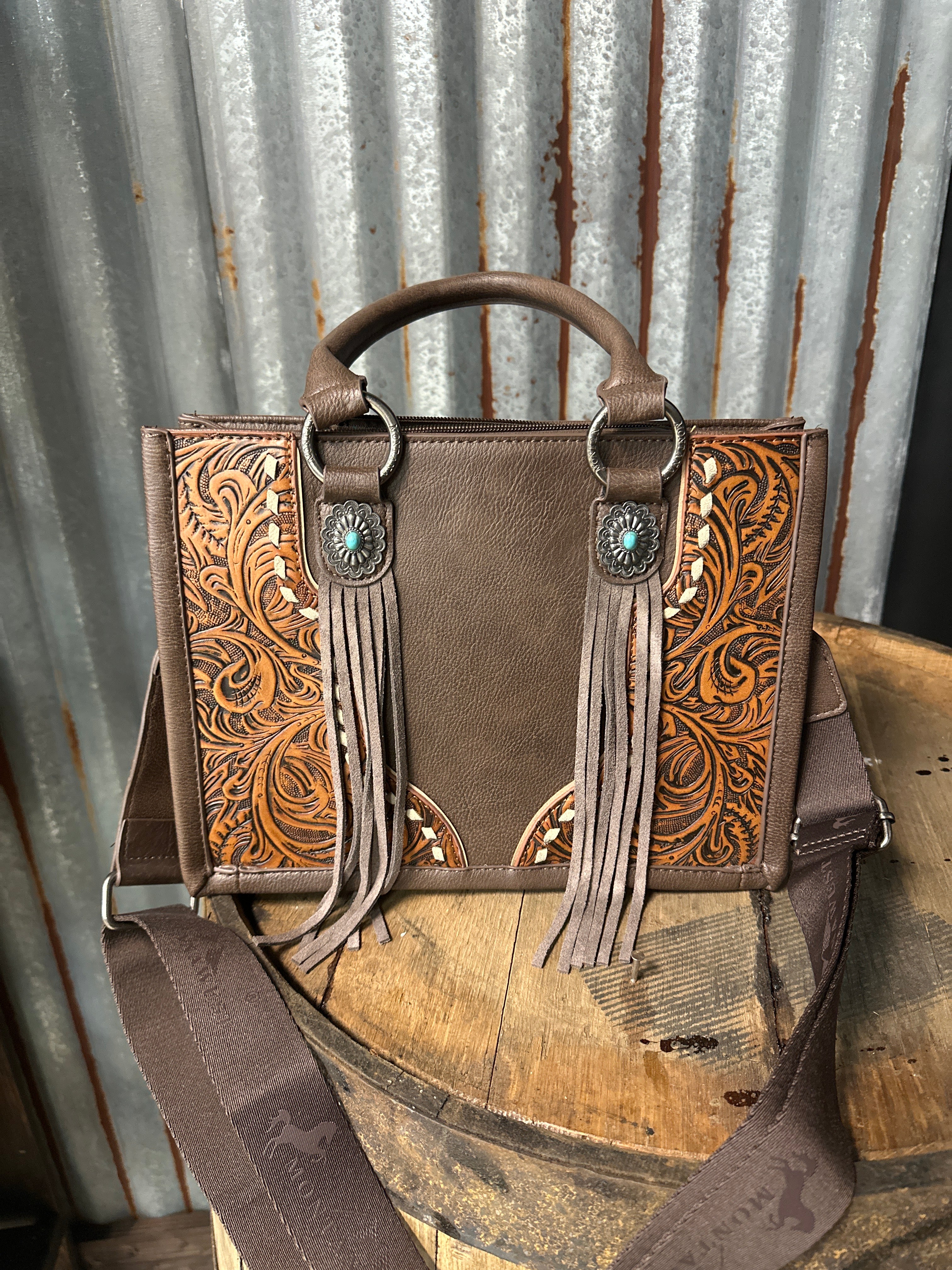 MW Leather Fringed Concho Purse