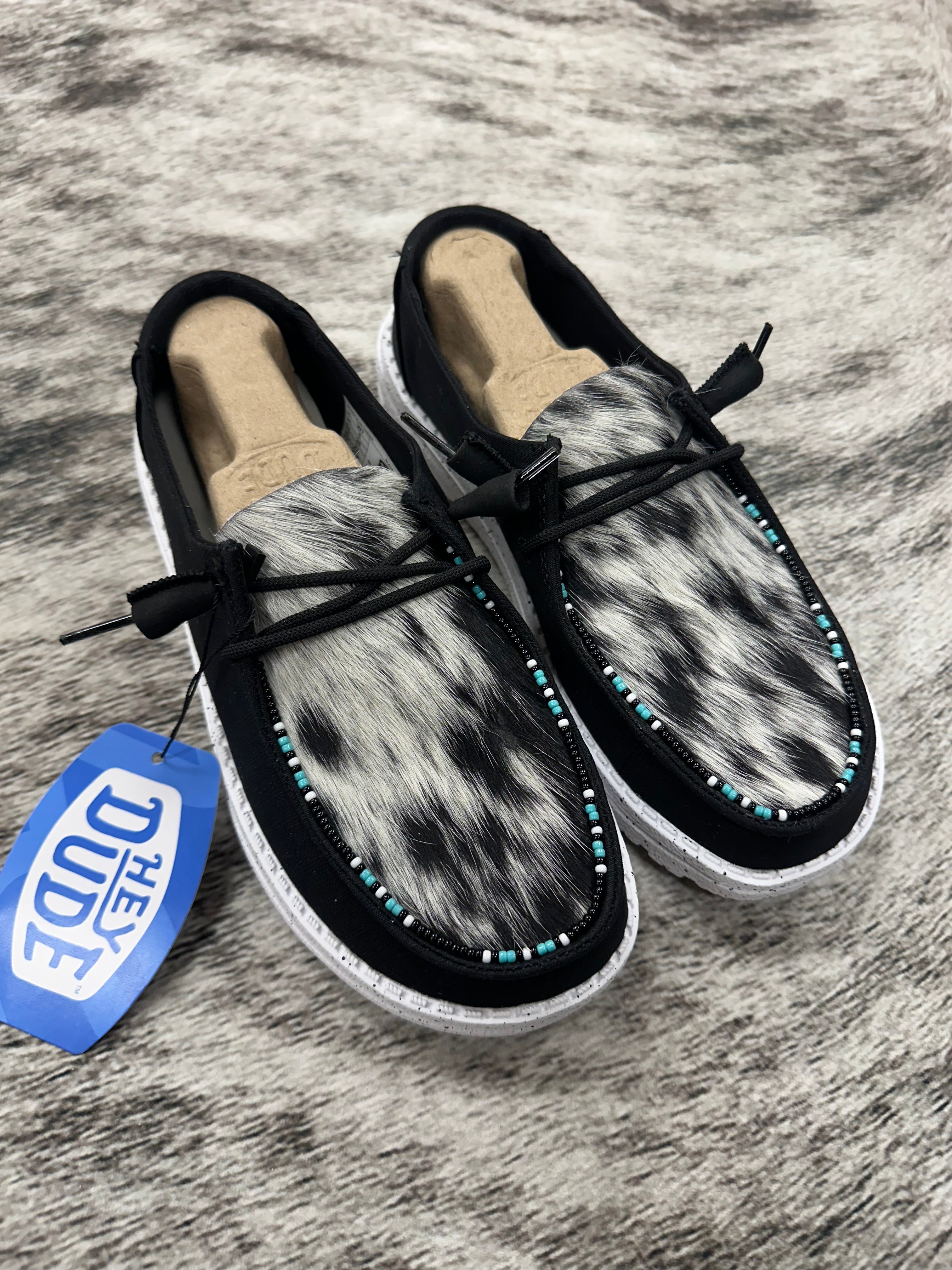 Cowhide Hey Dudes – Roany Pony Boutique LLC - Main Image