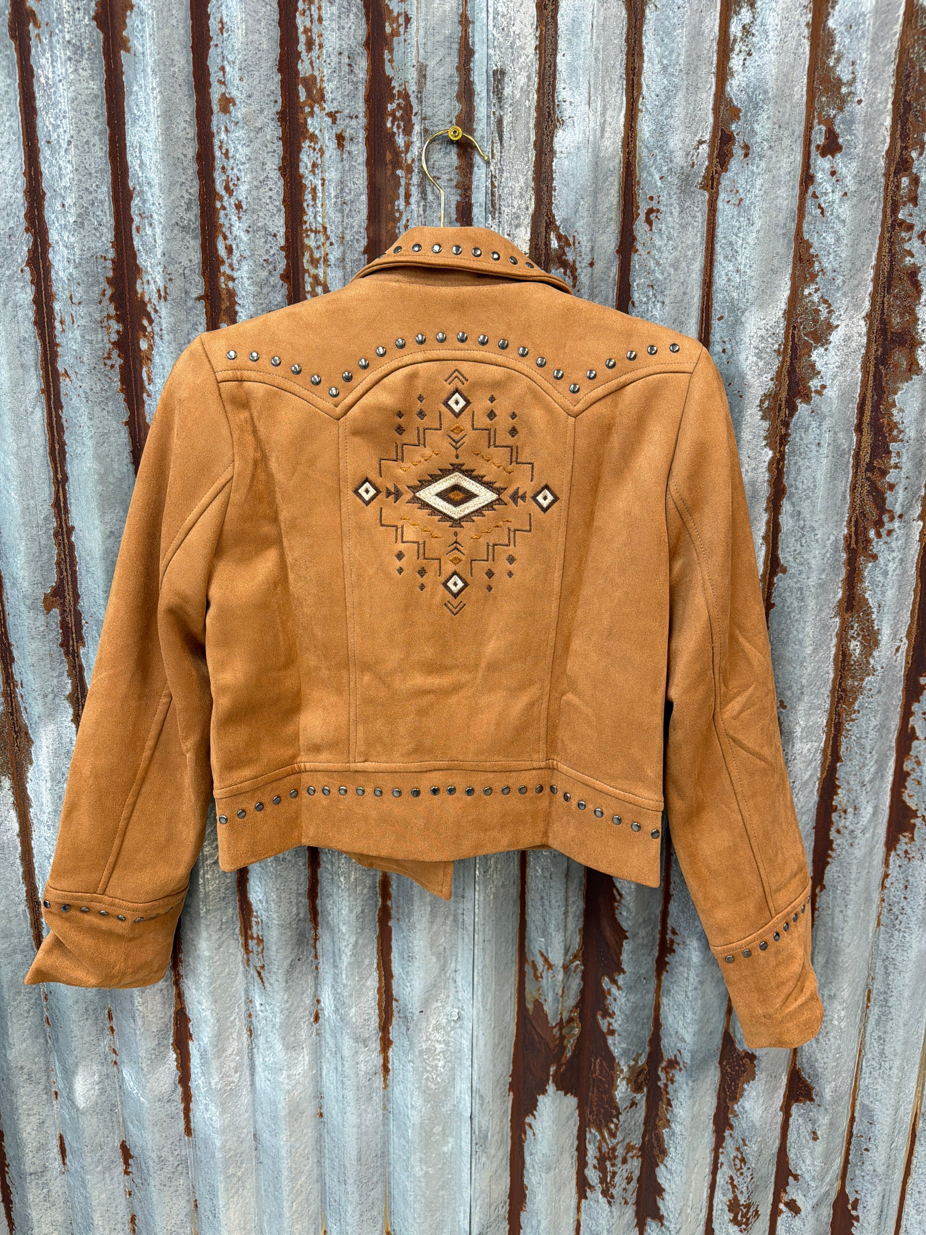Suede Studded Aztec Embroidered Jacket