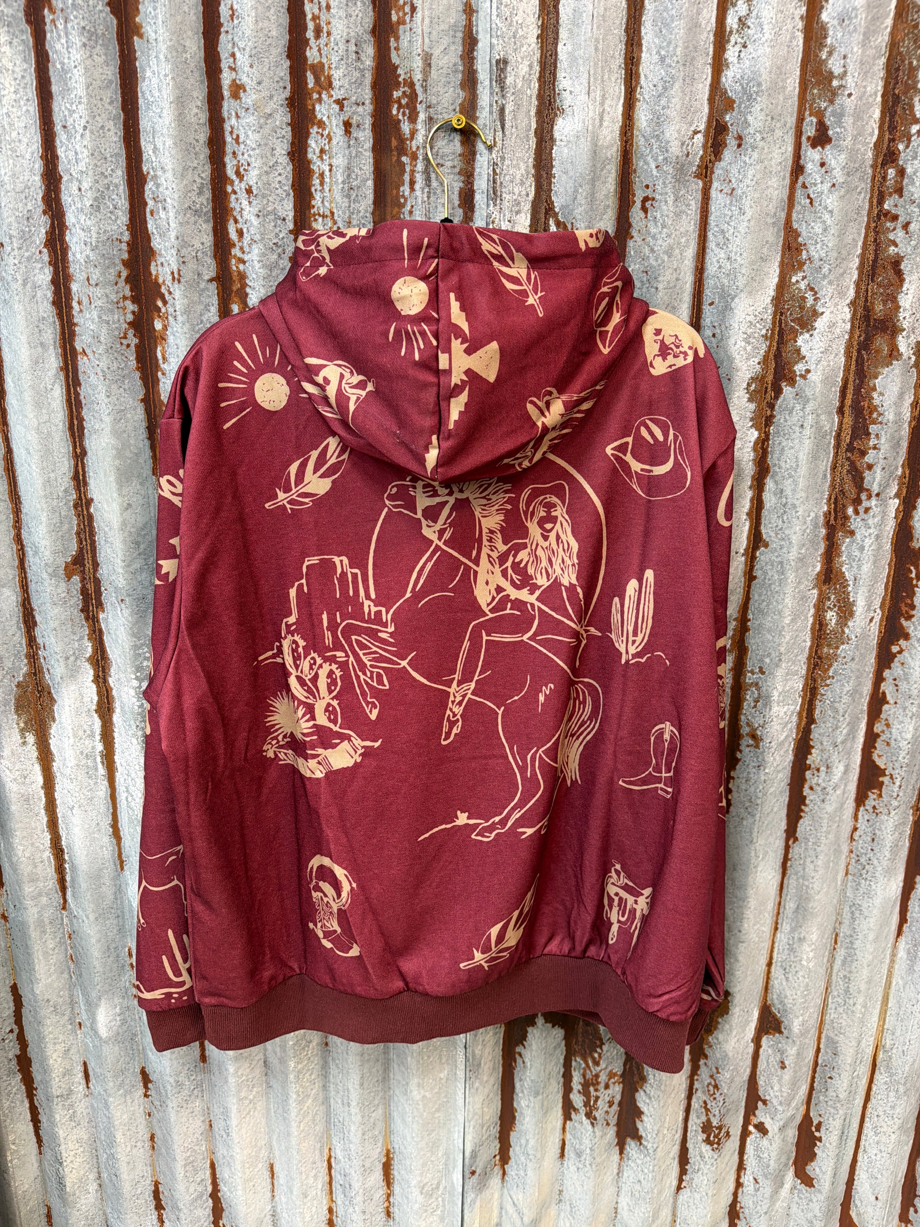 Plus Only - Burgundy Desert Printed Hoodie