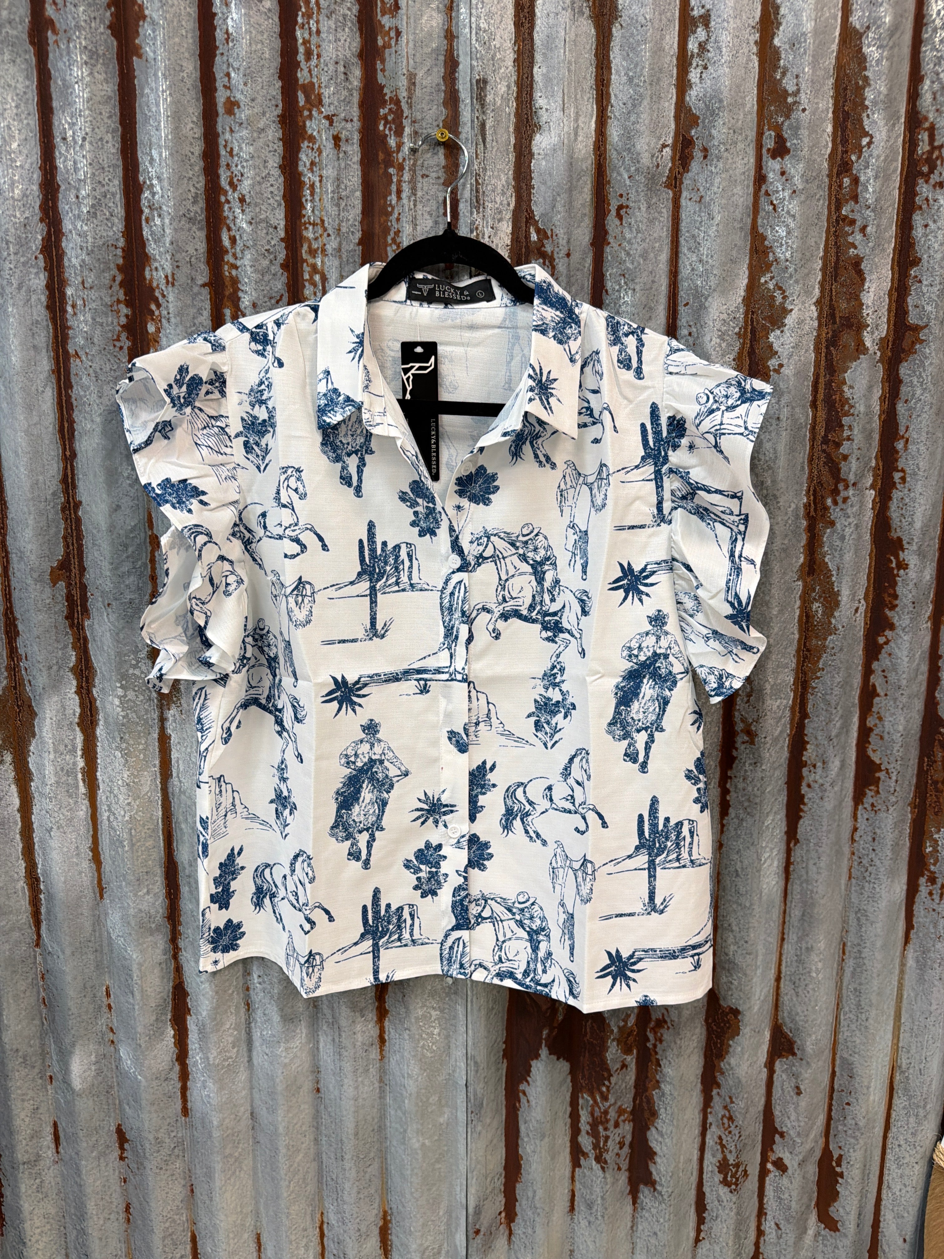 Western Toile Flutter Sleeve Shirt