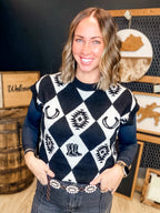 Checkered Western Sweater Top