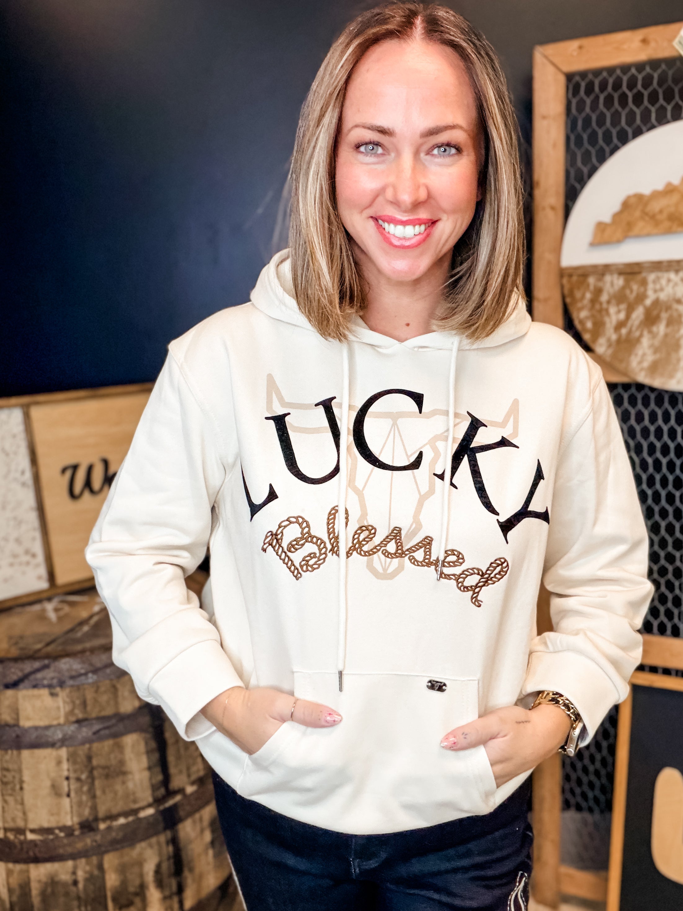 Cream L&B Printed Hoodie