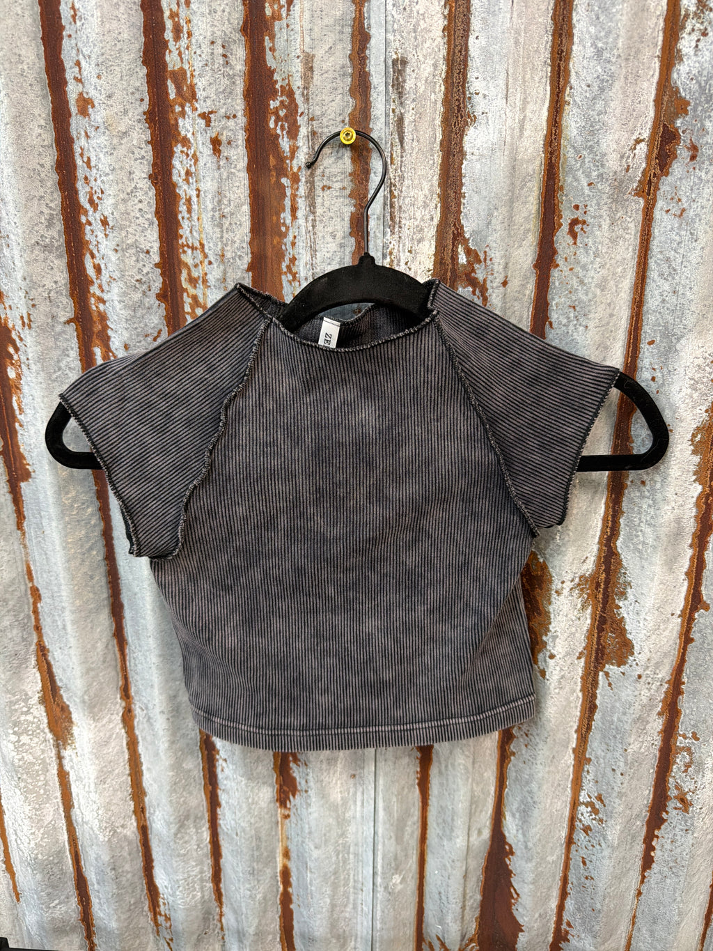 Ribbed Crop Tee - Ash Black