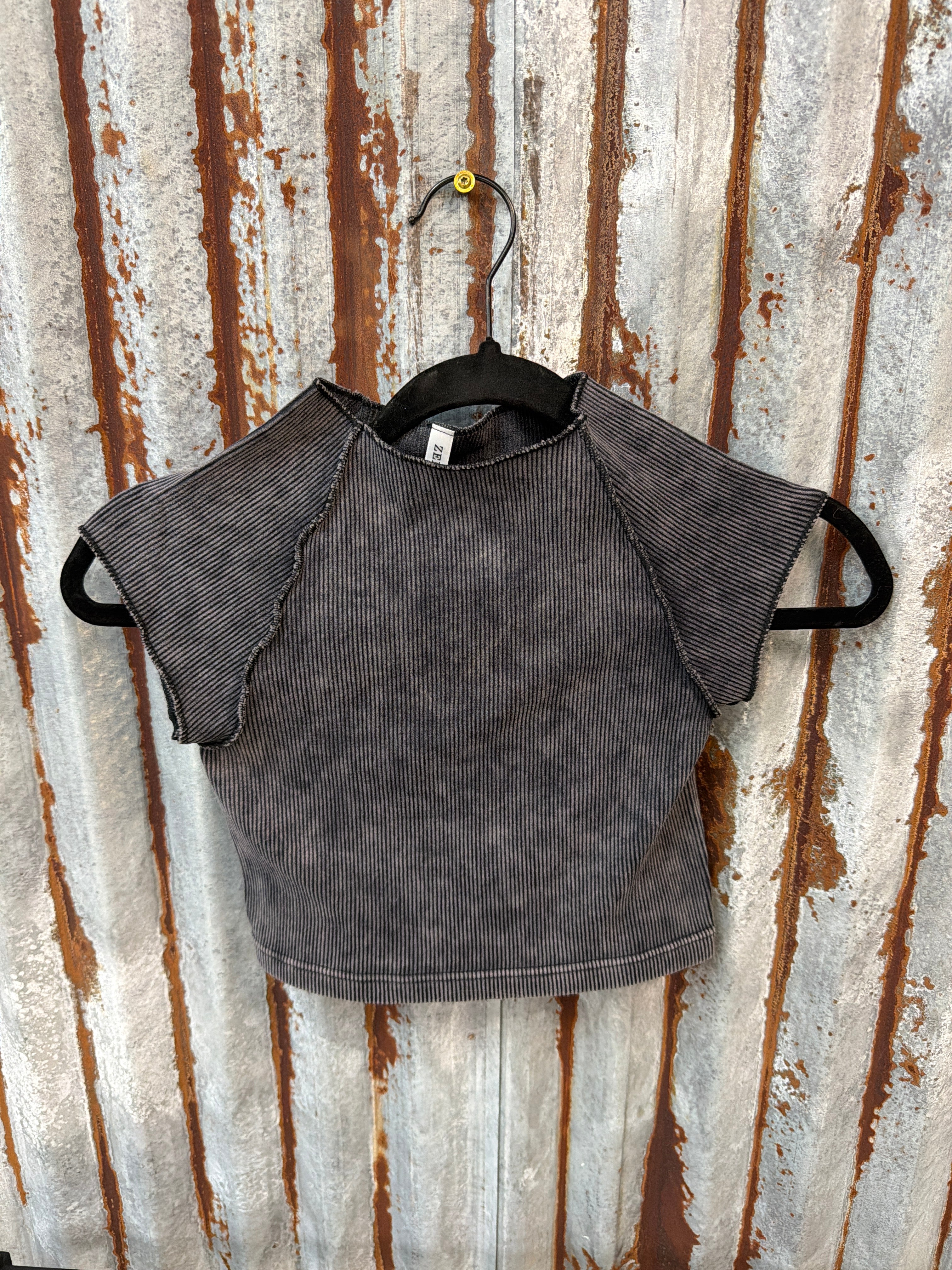 Ribbed Crop Tee - Ash Black