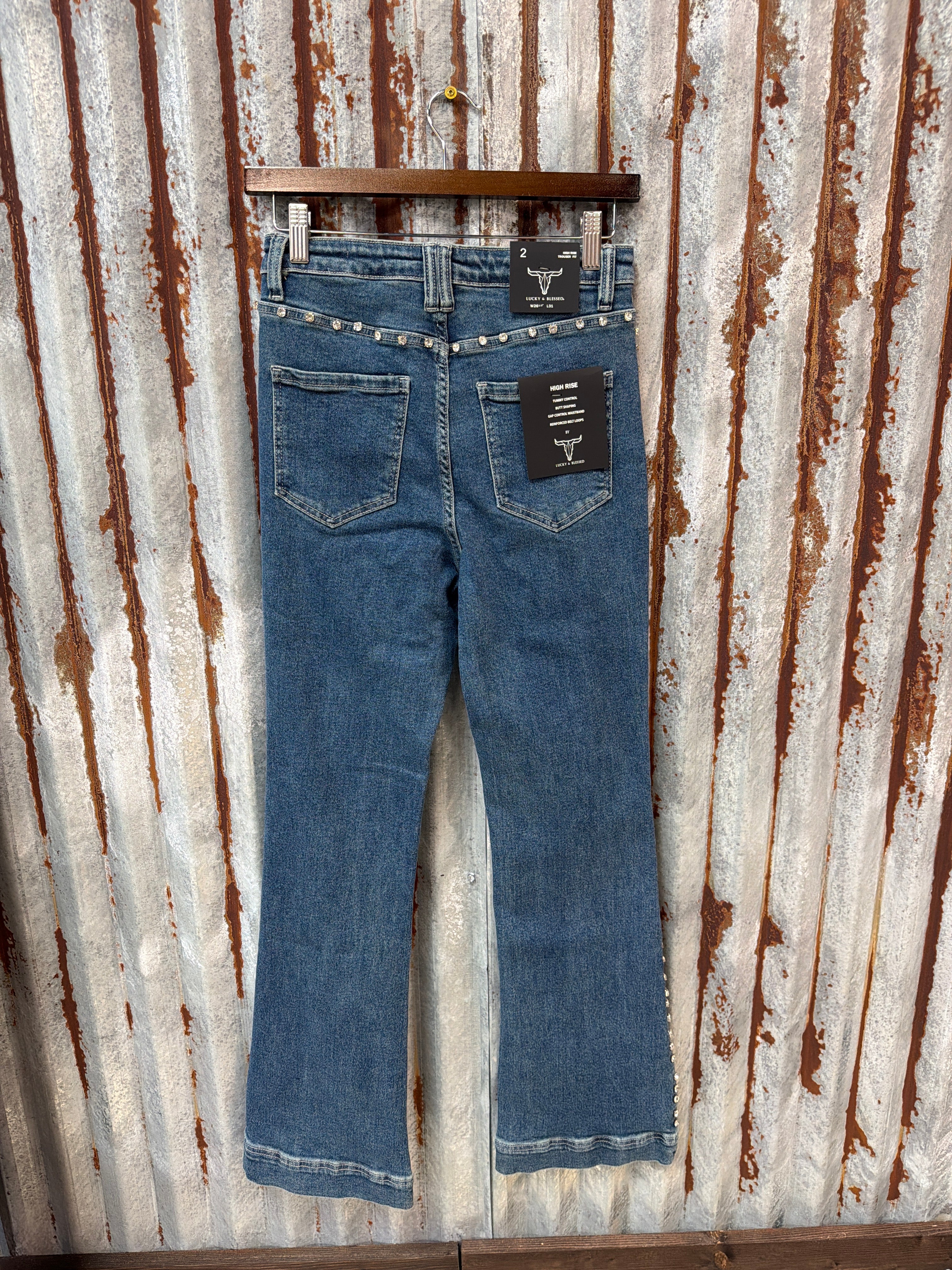 Mid Wash Trouser Rhinestone Studded