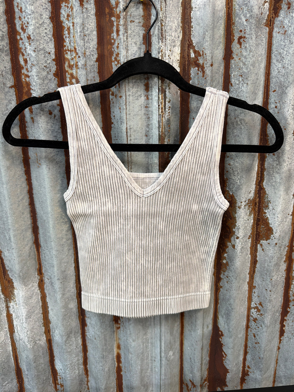 2 Way Ribbed Crop Tank - Sleet