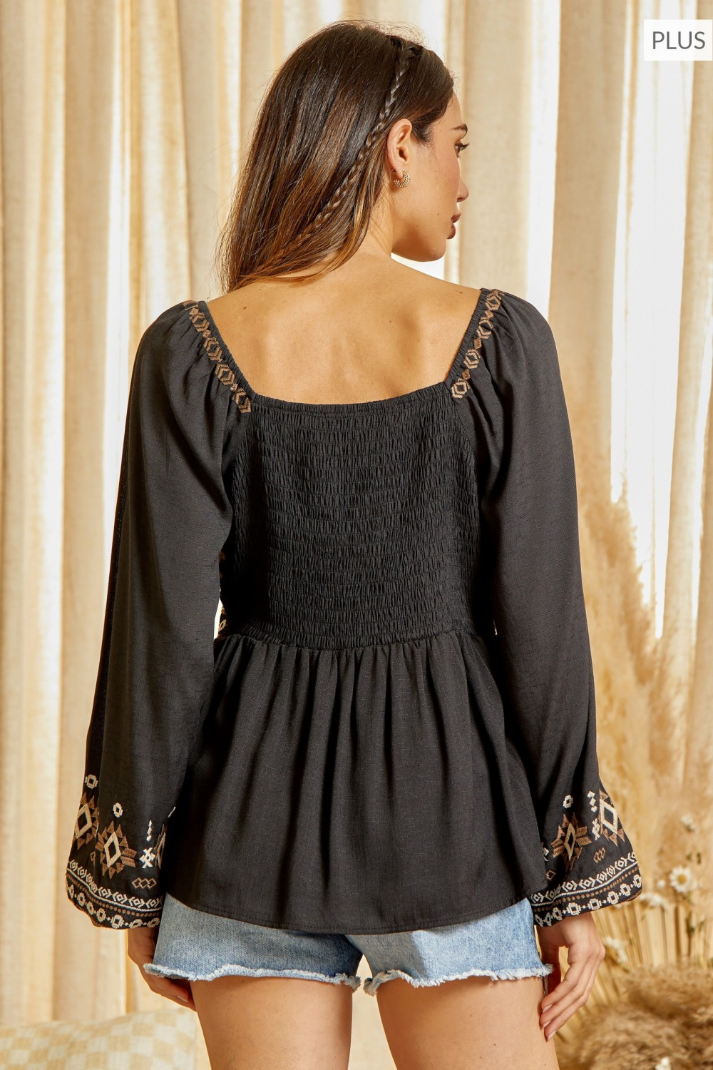 Aztec Embroidered Blouse *Plus