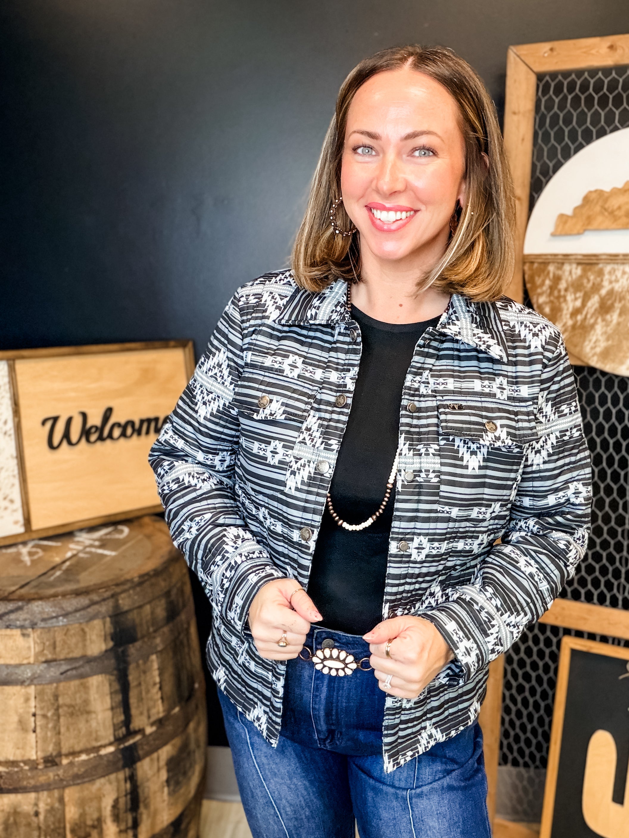 Black Aztec Quilted Jacket