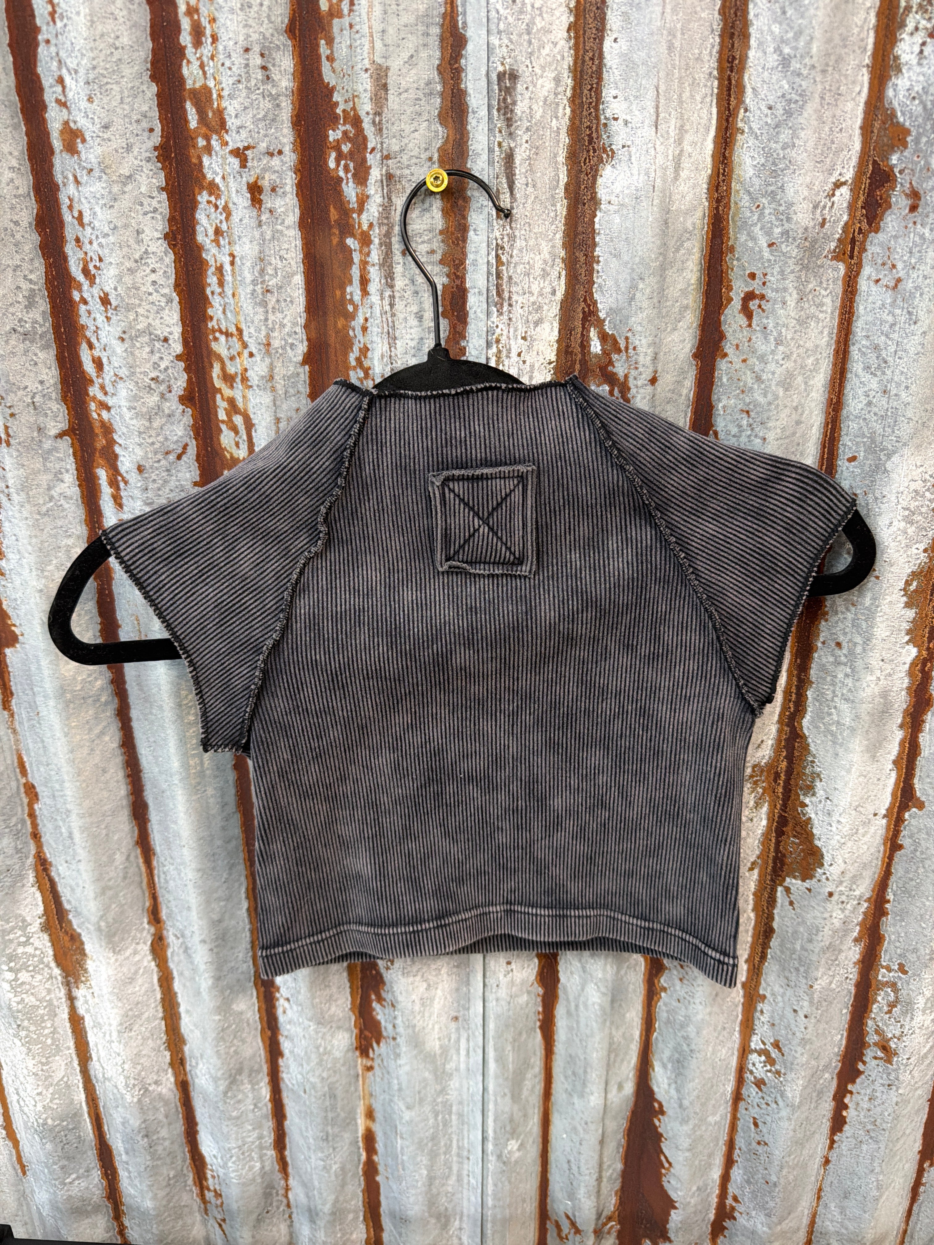 Ribbed Crop Tee - Ash Black