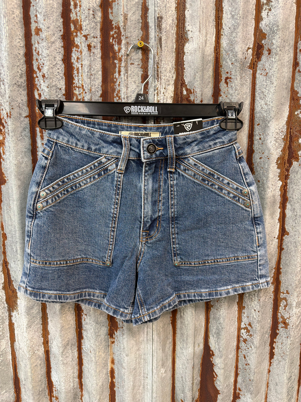 Double Carpenter Pocket w/ Turquoise Concho Jean Shorts