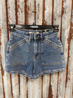 Double Carpenter Pocket w/ Turquoise Concho Jean Shorts