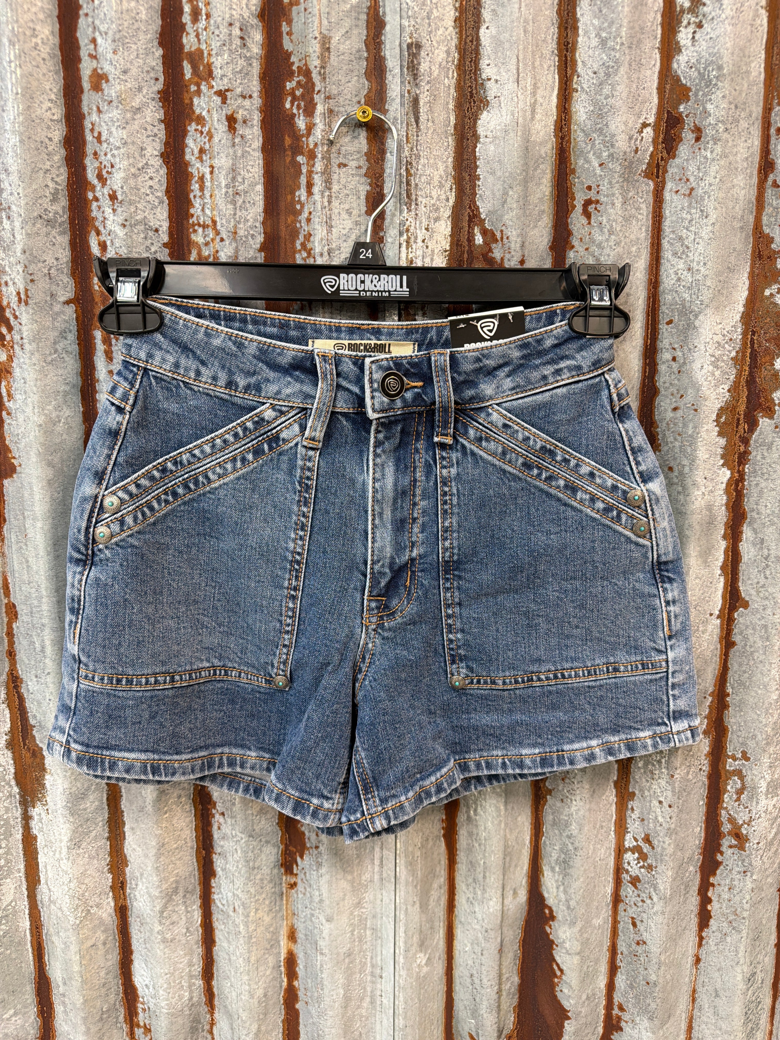 Double Carpenter Pocket w/ Turquoise Concho Jean Shorts