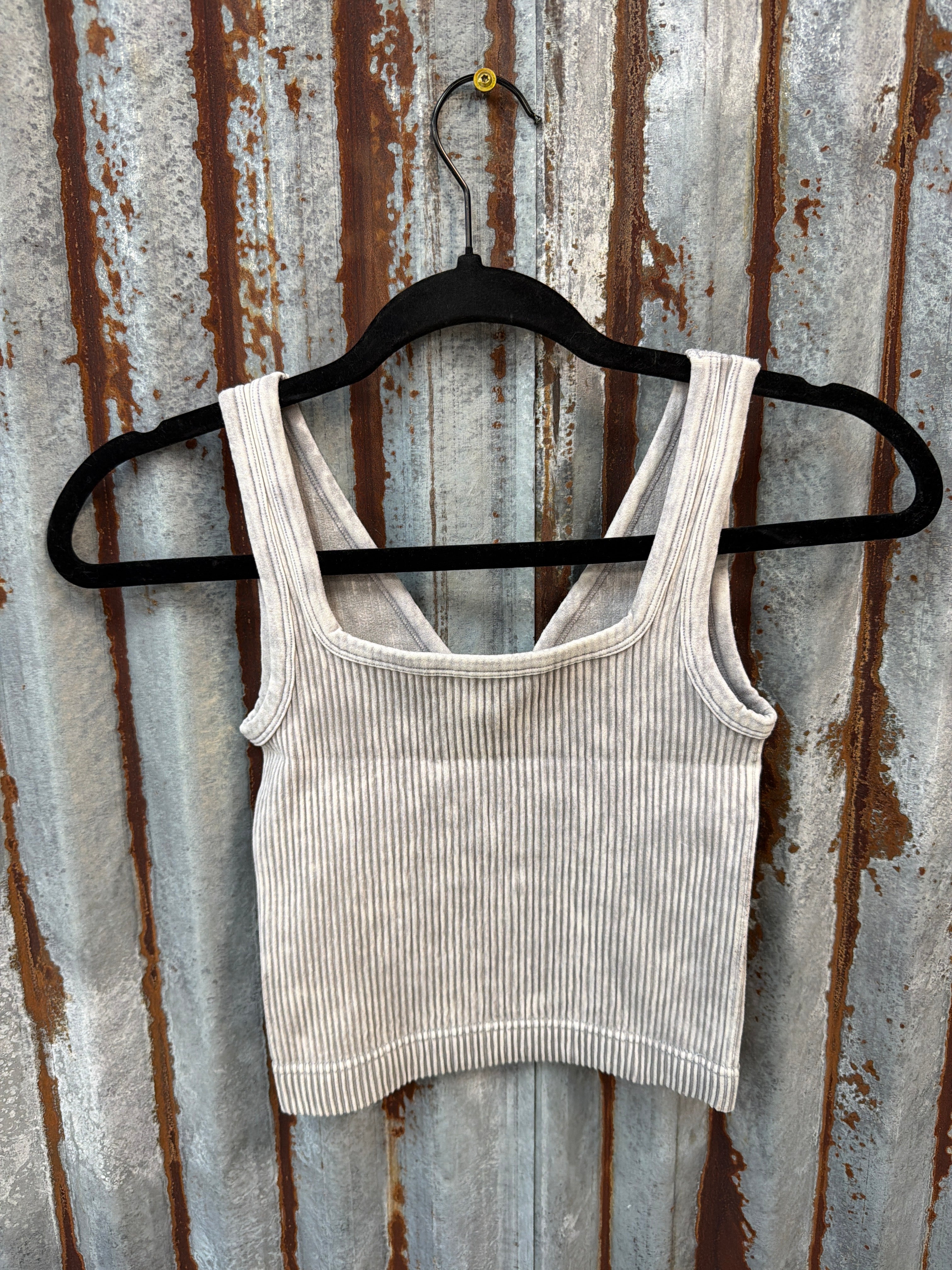 2 Way Ribbed Crop Tank - Sleet