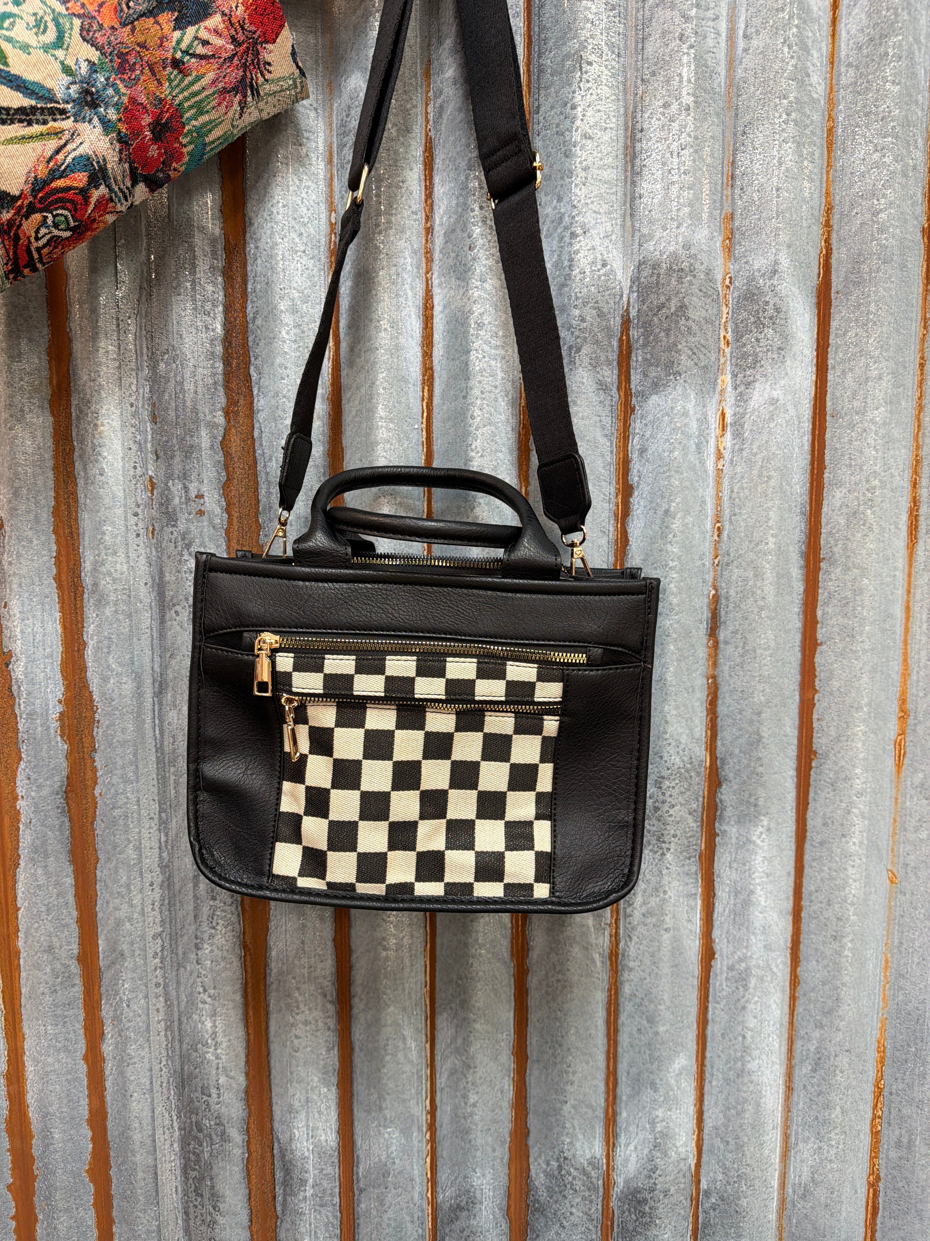 Checkered Tote Bag - Black
