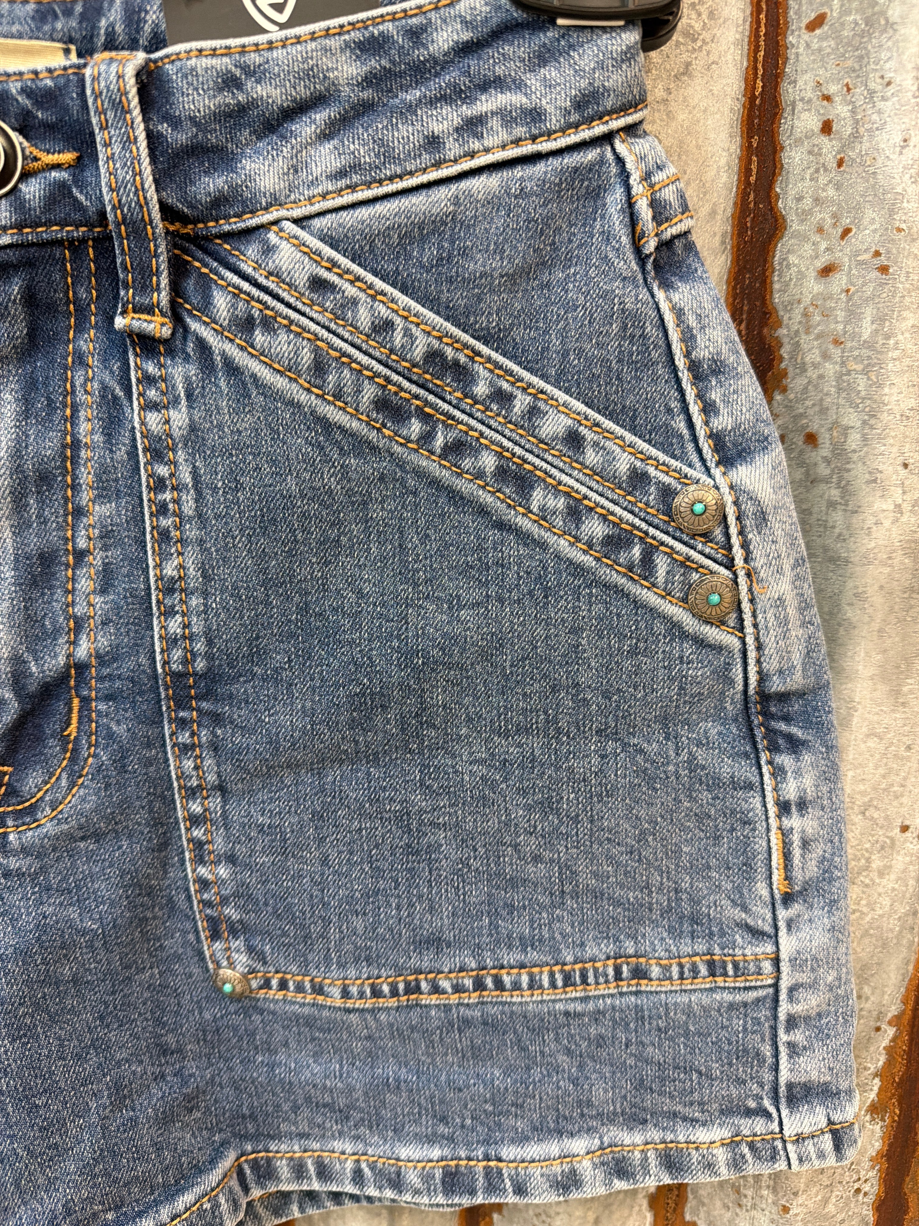 Double Carpenter Pocket w/ Turquoise Concho Jean Shorts