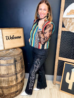 Black Boot Stitch Embroidered Jeans