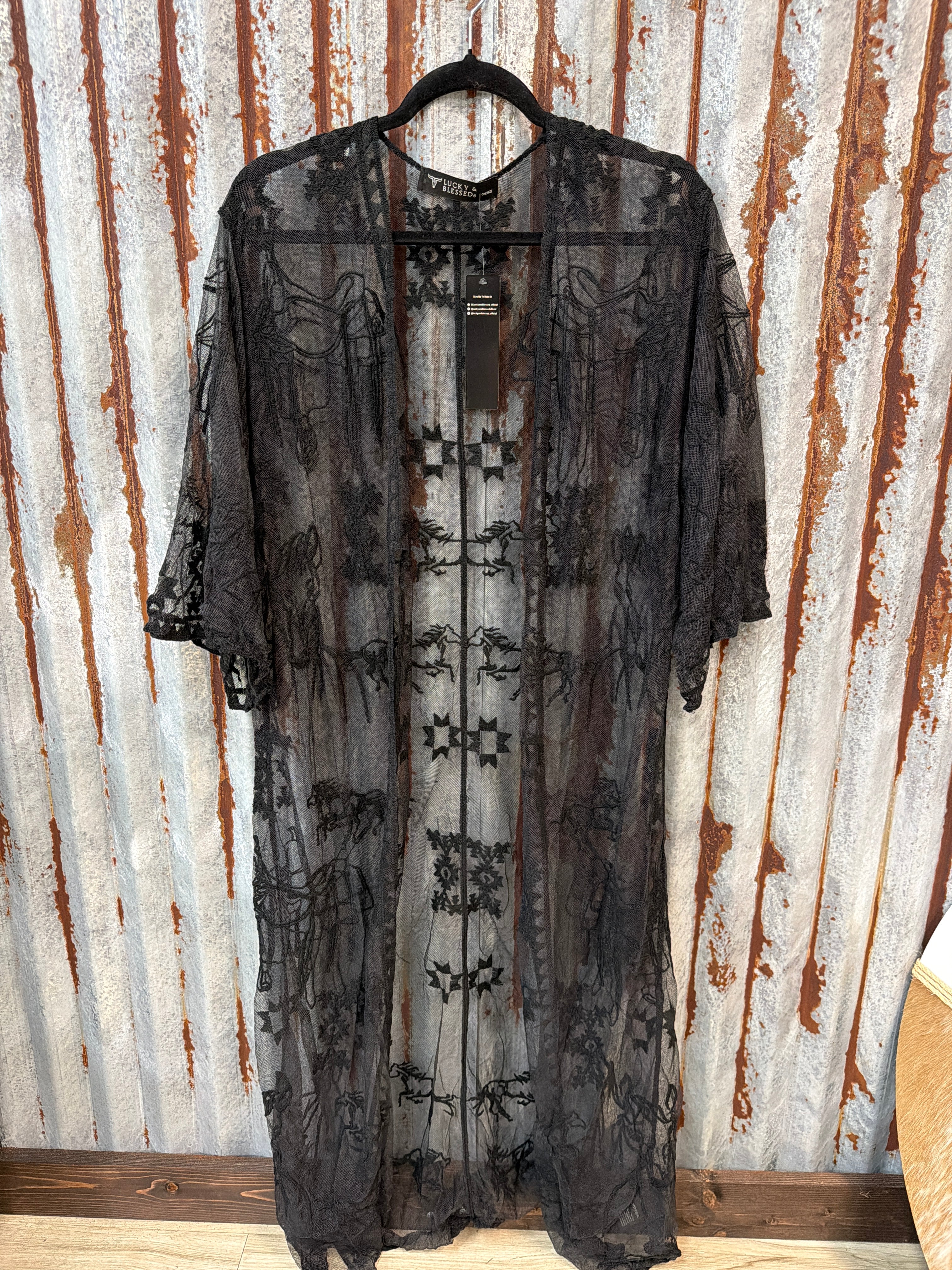 Western Embroidered Black Duster