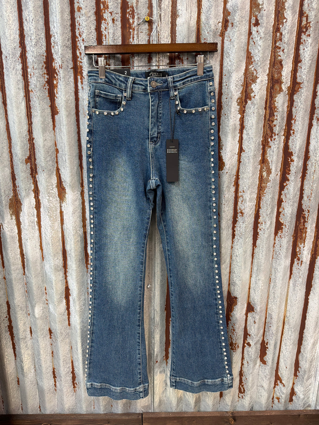 Mid Wash Trouser Rhinestone Studded