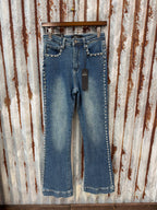 Mid Wash Trouser Rhinestone Studded