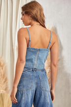 Denim Rhinestone Fringed Top