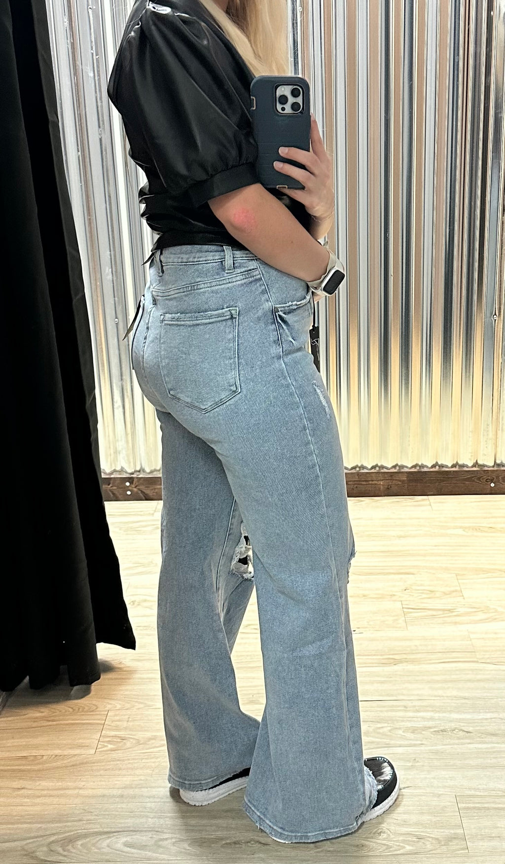 Light Wash Distressed Trouser Jeans