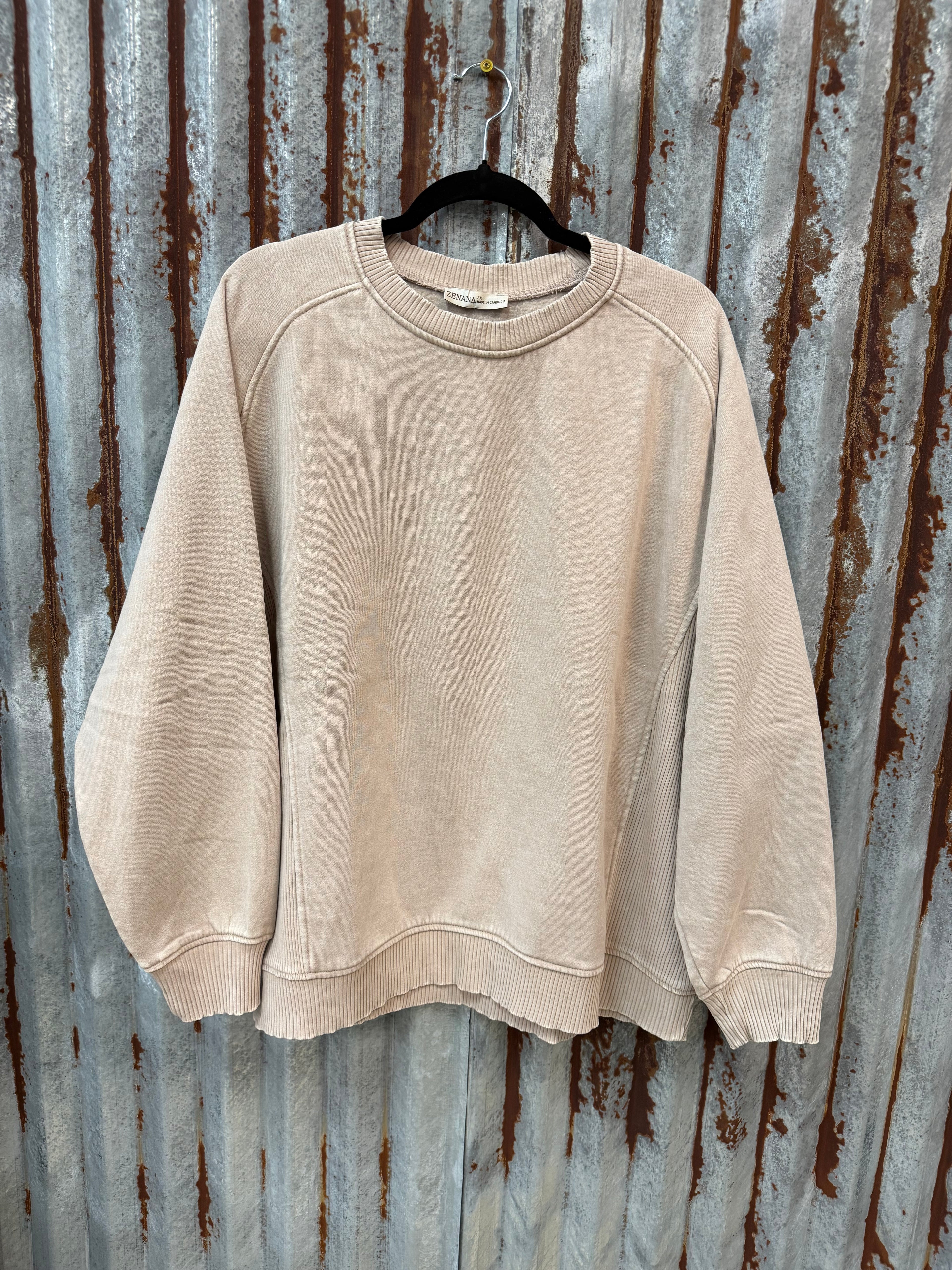Acid Wash Side Rib Pullover - Ash Mocha