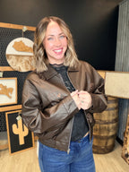 Embroidered Leather Bomber Jacket