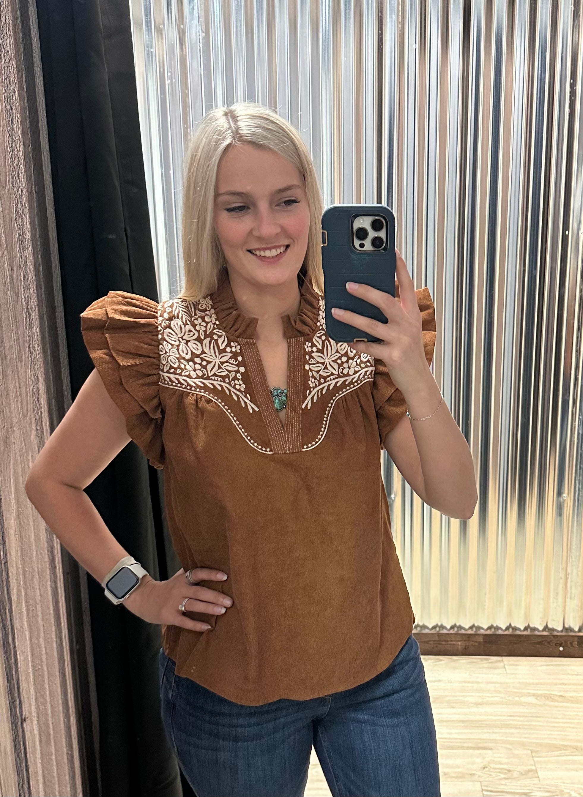 Flutter Sleeve Embroidered Top