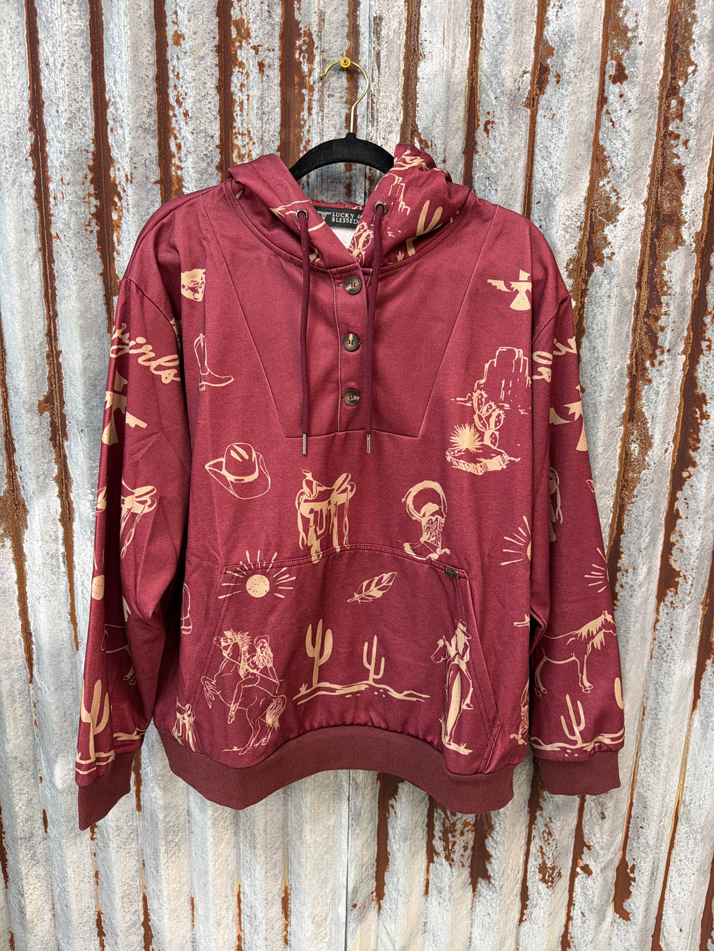 Plus Only - Burgundy Desert Printed Hoodie