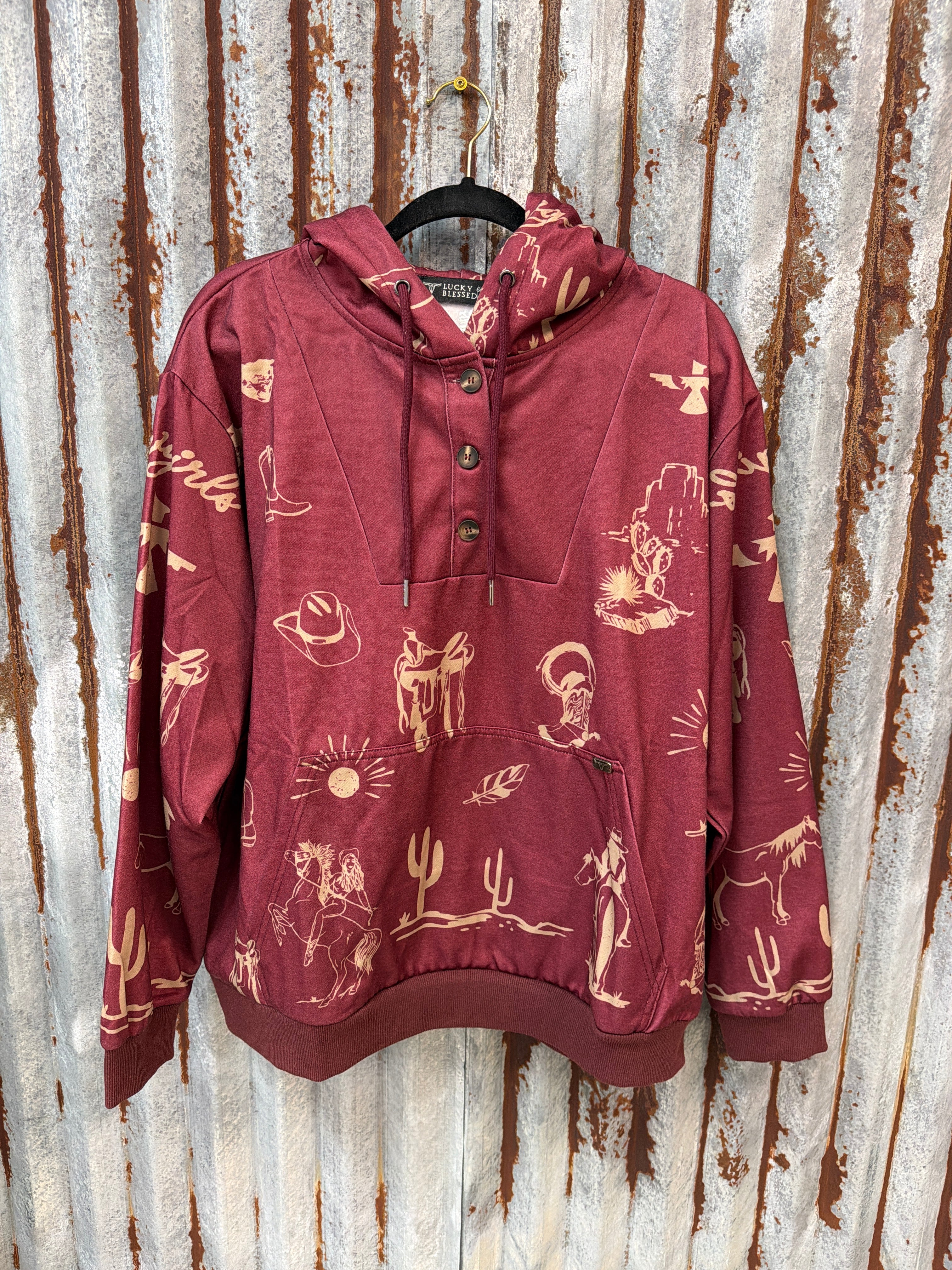 Plus Only - Burgundy Desert Printed Hoodie