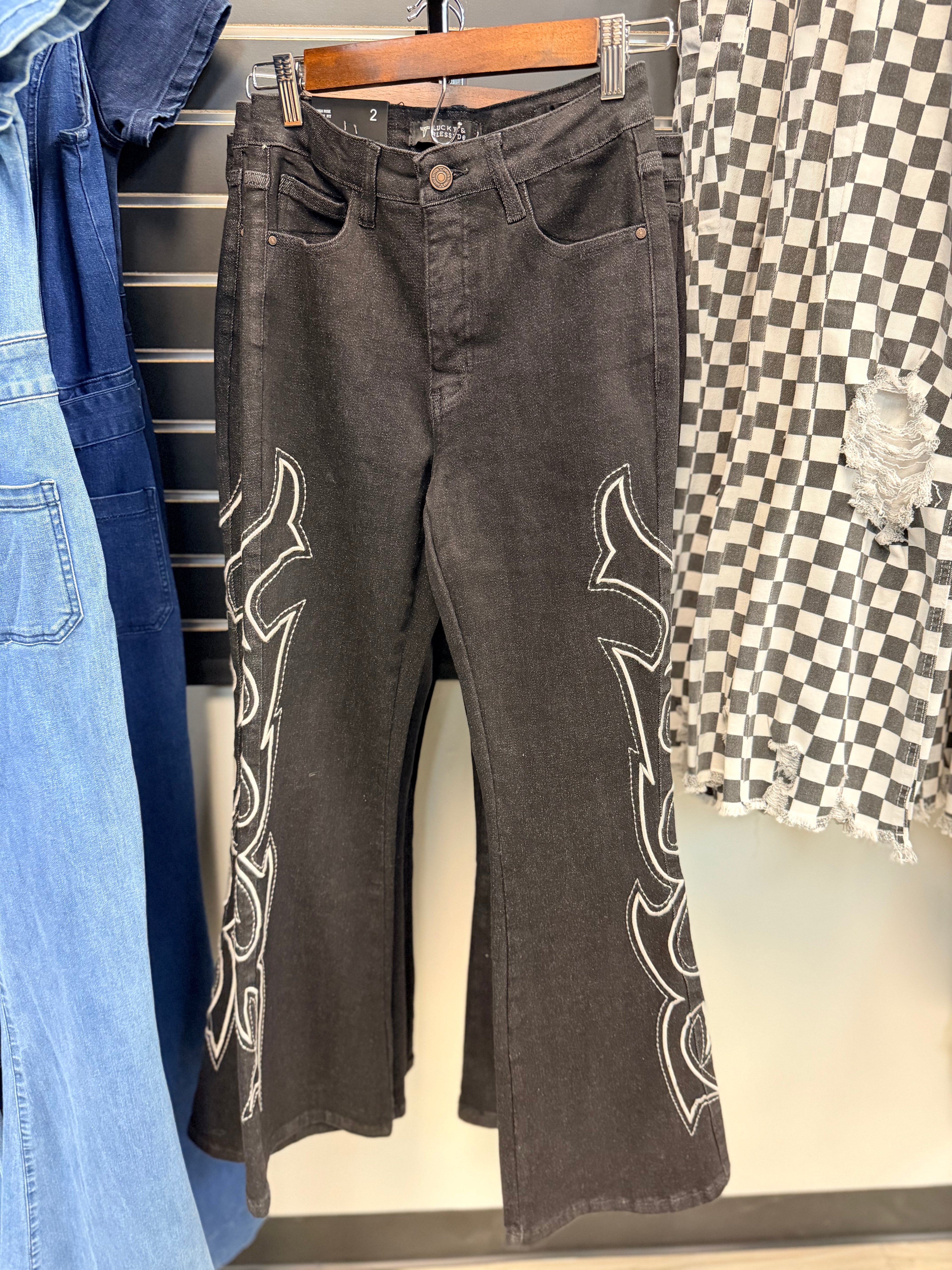 Black Boot Stitch Embroidered Jeans